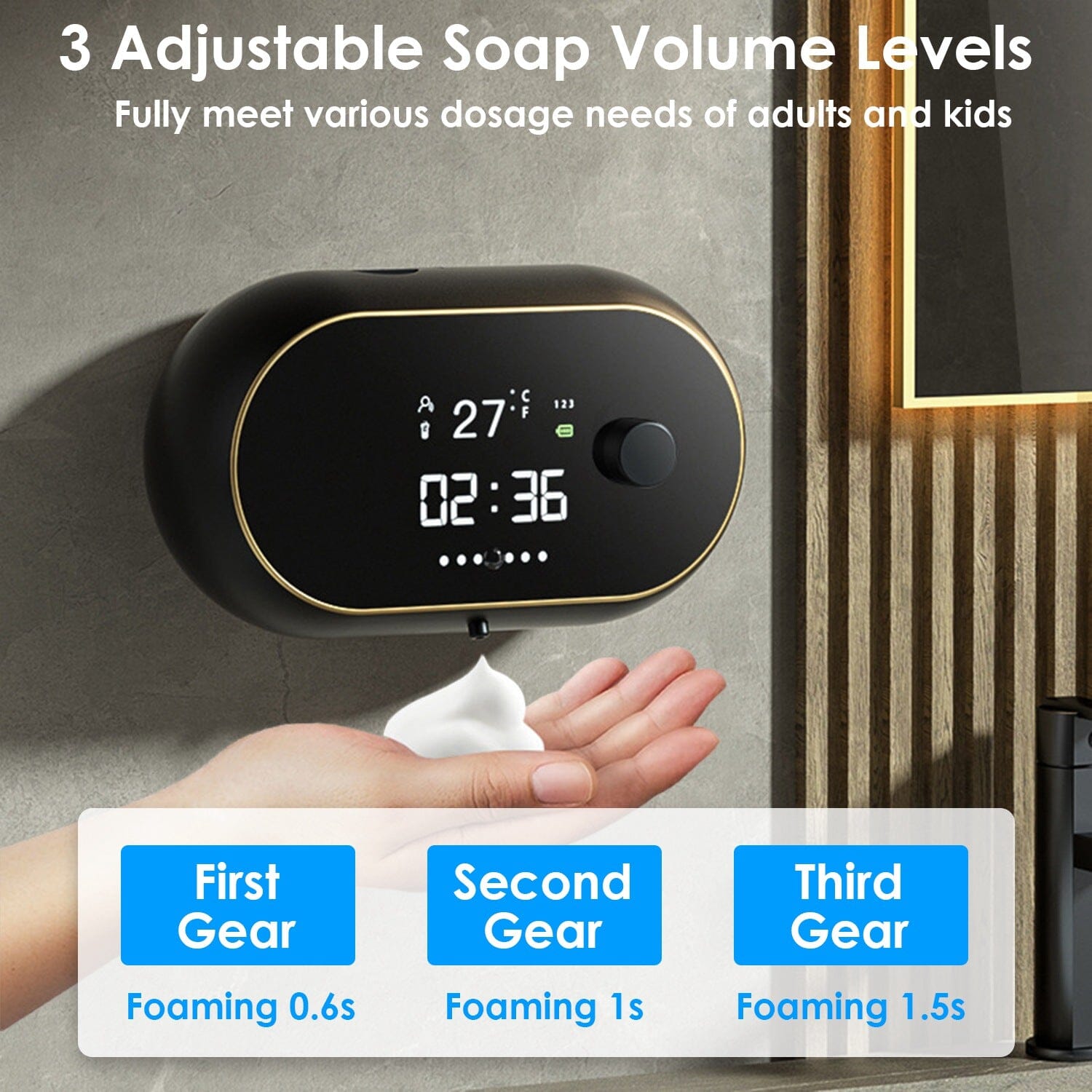 Automatic Soap Dispenser Wall Mounted Hand Free with Clock Temperature Bath - DailySale