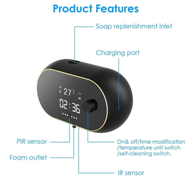Automatic Soap Dispenser Wall Mounted Hand Free with Clock Temperature Bath - DailySale