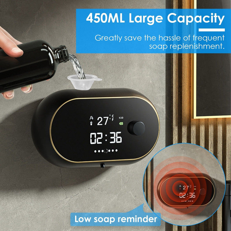 Automatic Soap Dispenser Wall Mounted Hand Free with Clock Temperature Bath - DailySale