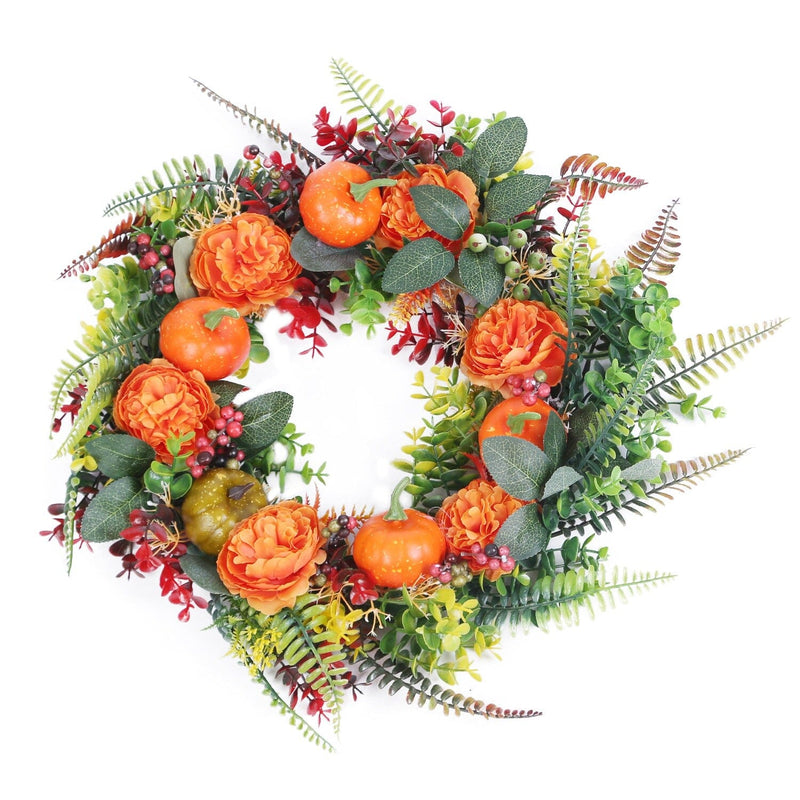 Autumn Wreath with Pumpkin Mixed Leaves Berries Flower Fall Holiday Decor & Apparel - DailySale