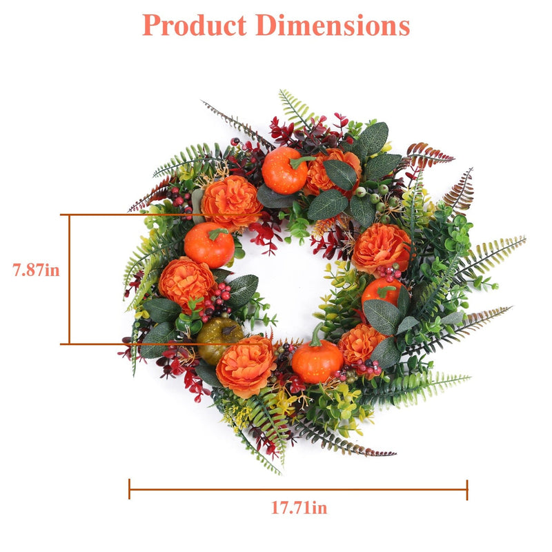 Autumn Wreath with Pumpkin Mixed Leaves Berries Flower Fall Holiday Decor & Apparel - DailySale