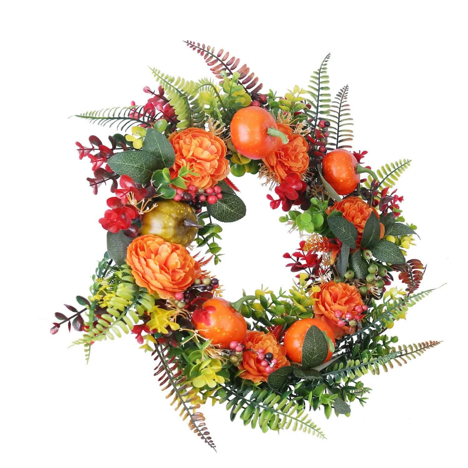 Autumn Wreath with Pumpkin Mixed Leaves Berries Flower Fall Holiday Decor & Apparel - DailySale