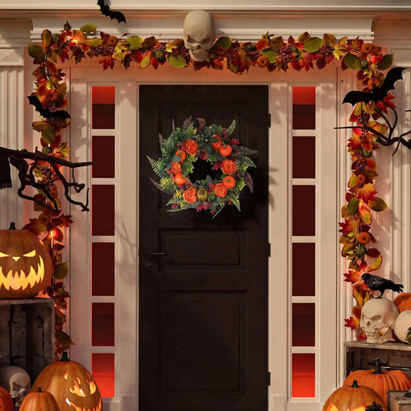 Autumn Wreath with Pumpkin Mixed Leaves Berries Flower Fall Holiday Decor & Apparel - DailySale