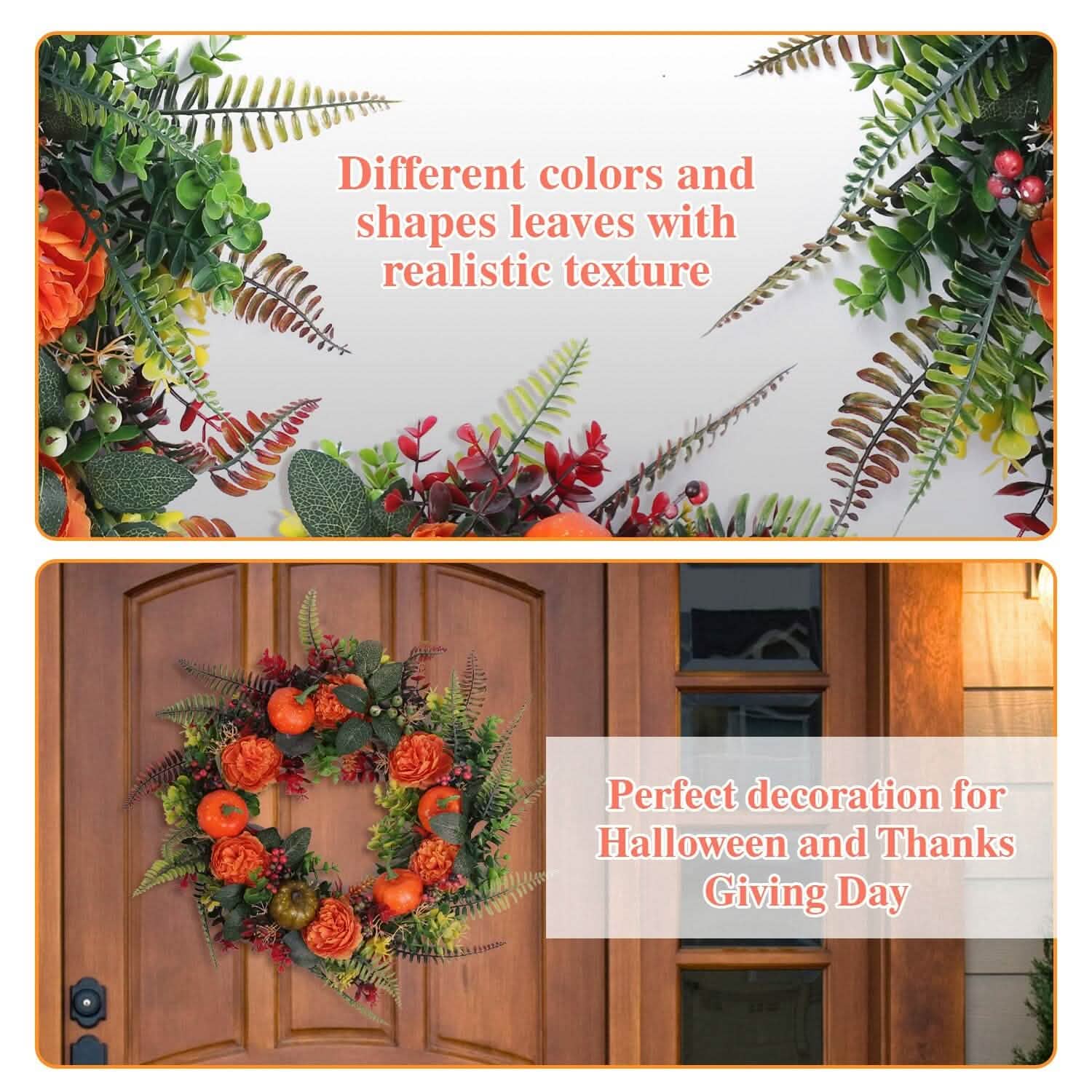 Autumn Wreath with Pumpkin Mixed Leaves Berries Flower Fall Holiday Decor & Apparel - DailySale