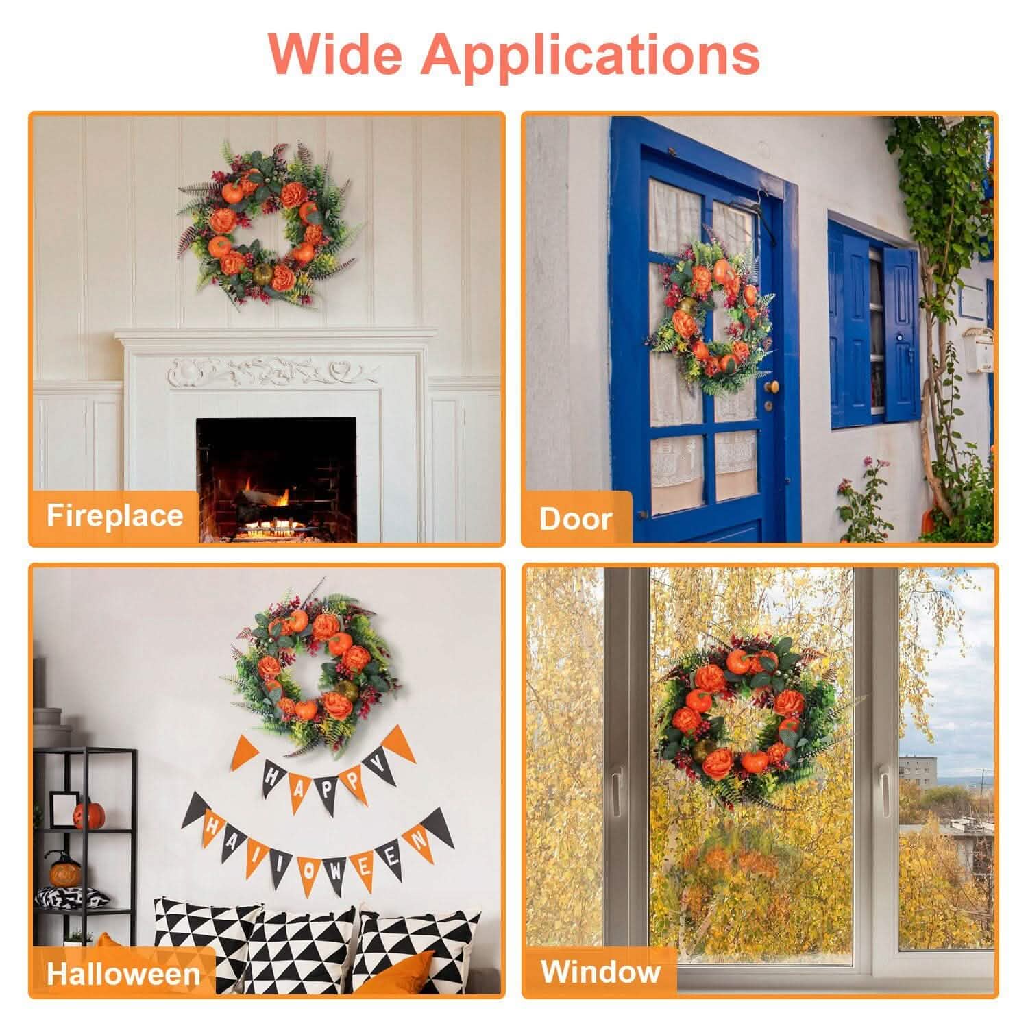 Autumn Wreath with Pumpkin Mixed Leaves Berries Flower Fall Holiday Decor & Apparel - DailySale