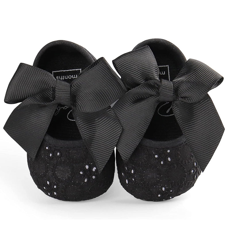 Baby Girls Princess Bowknot Soft Sole Cloth Crib Shoes Sneaker Baby Black 0-6 - DailySale