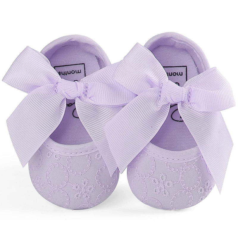 Baby Girls Princess Bowknot Soft Sole Cloth Crib Shoes Sneaker Baby Purple 0-6 - DailySale