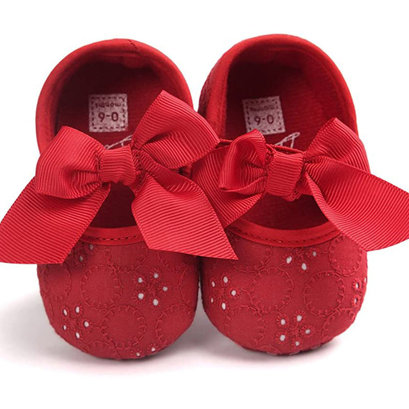 Baby Girls Princess Bowknot Soft Sole Cloth Crib Shoes Sneaker Baby Red 0-6 - DailySale