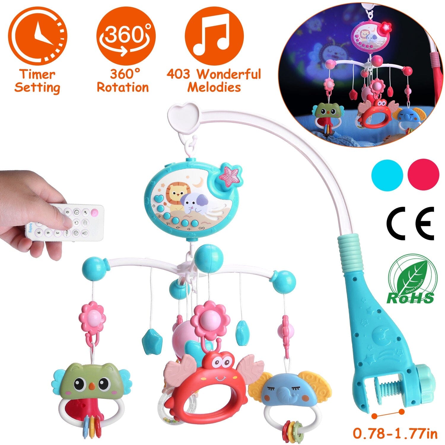 Baby Musical Crib Bed Bell Rotating Mobile Star Projection Baby - DailySale