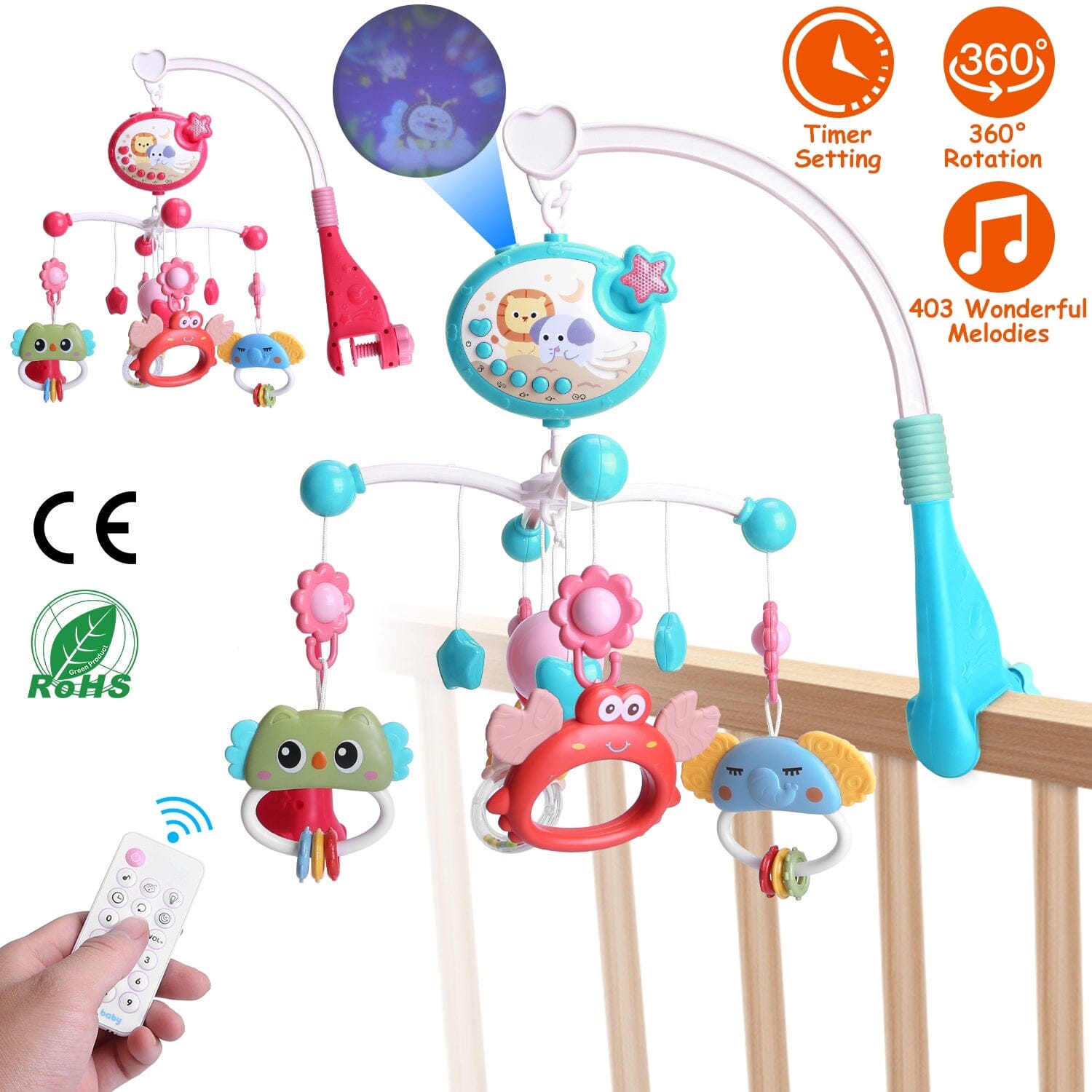 Baby Musical Crib Bed Bell Rotating Mobile Star Projection Baby - DailySale