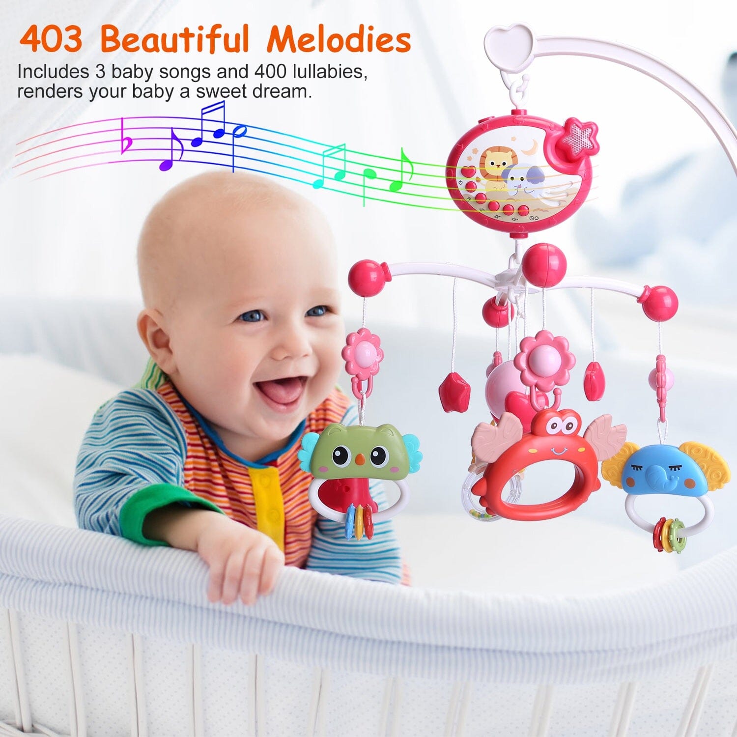 Baby Musical Crib Bed Bell Rotating Mobile Star Projection Baby - DailySale