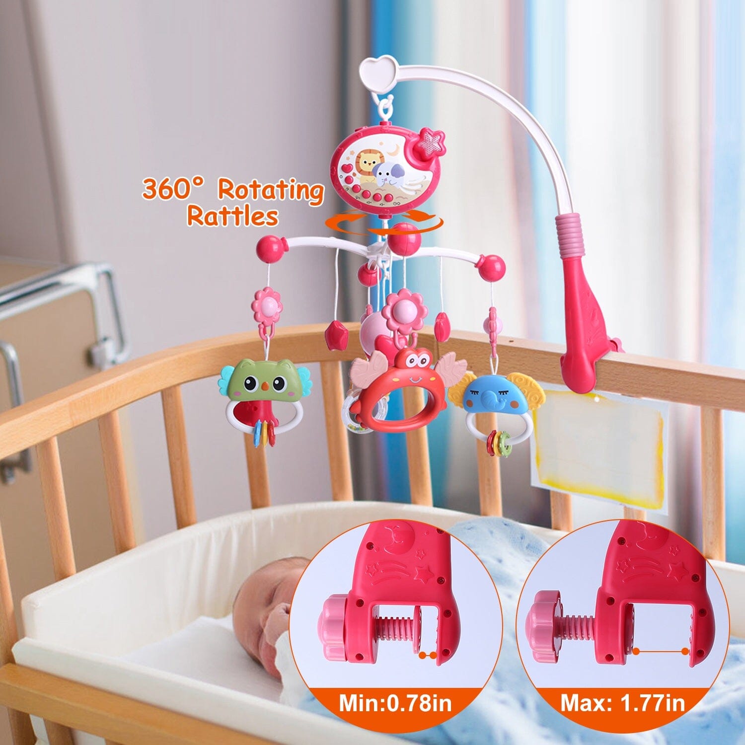 Baby Musical Crib Bed Bell Rotating Mobile Star Projection Baby - DailySale