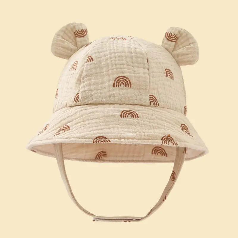Baby Summer Beach Adjustable Bucket Cute Cotton Hat with Ears Baby Khaki - DailySale