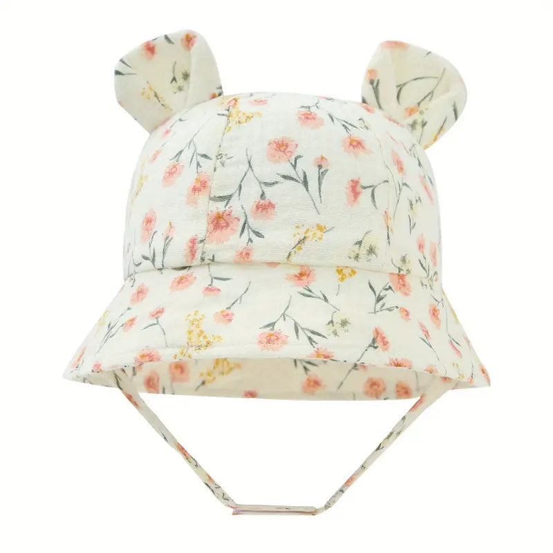 Baby Summer Beach Adjustable Bucket Cute Cotton Hat with Ears Baby Wheat - DailySale