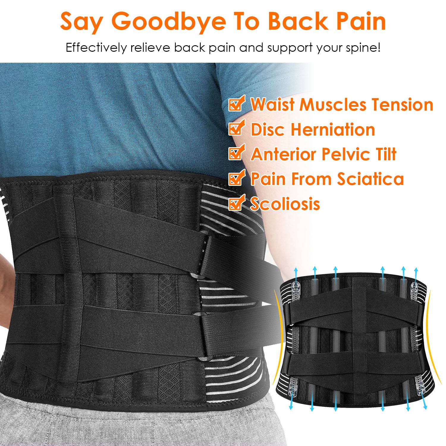 Back Support Brace Breathable Mesh Lumbar Support Belt Wellness - DailySale