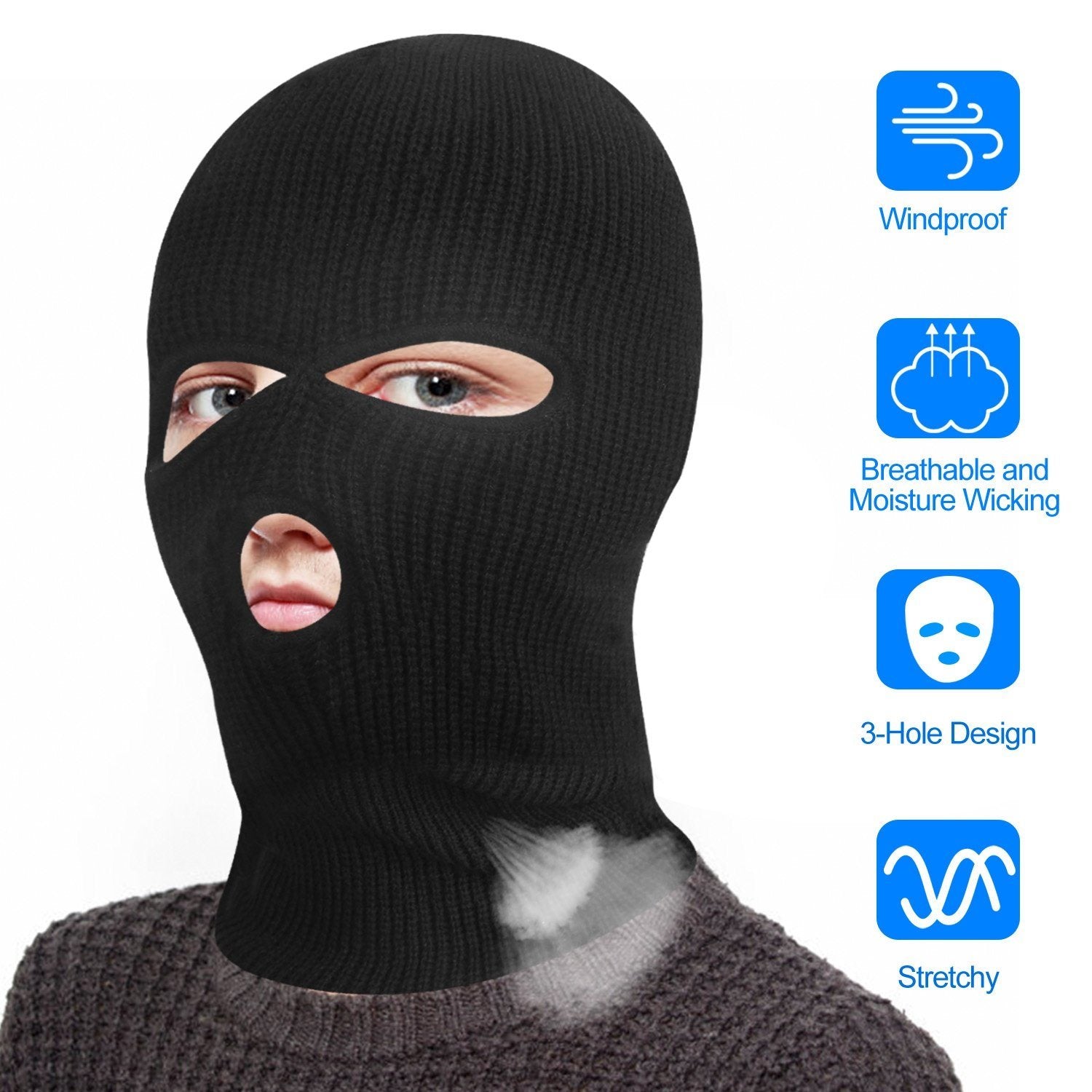 Balaclava Face Mask 3-Hole Knitted Windproof Ski Mask Full Face Cover Sports & Outdoors - DailySale