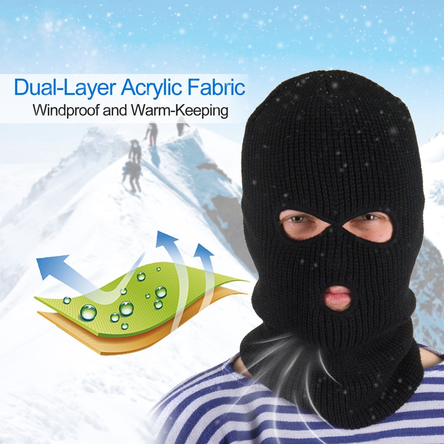 Balaclava Face Mask 3-Hole Knitted Windproof Ski Mask Full Face Cover Sports & Outdoors - DailySale