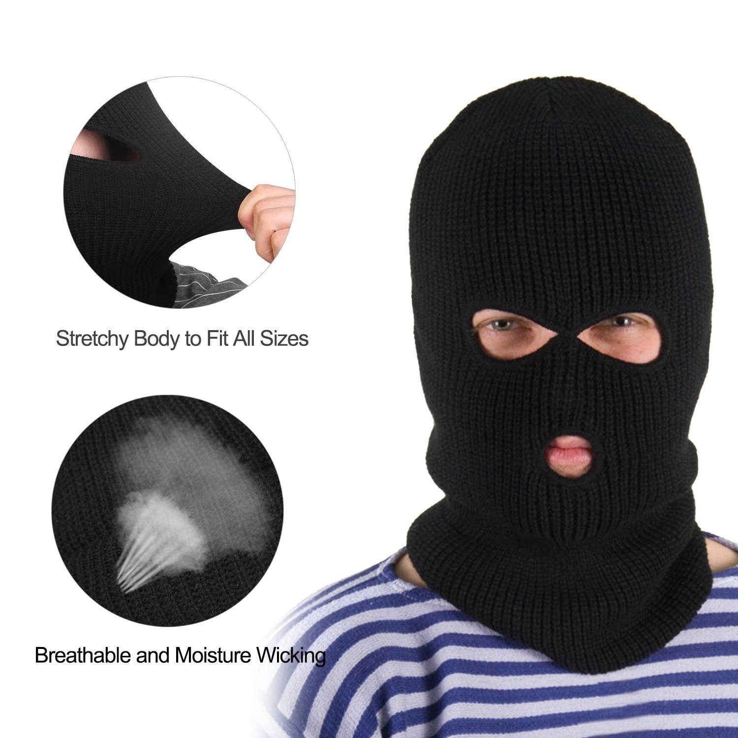 Balaclava Face Mask 3-Hole Knitted Windproof Ski Mask Full Face Cover Sports & Outdoors - DailySale