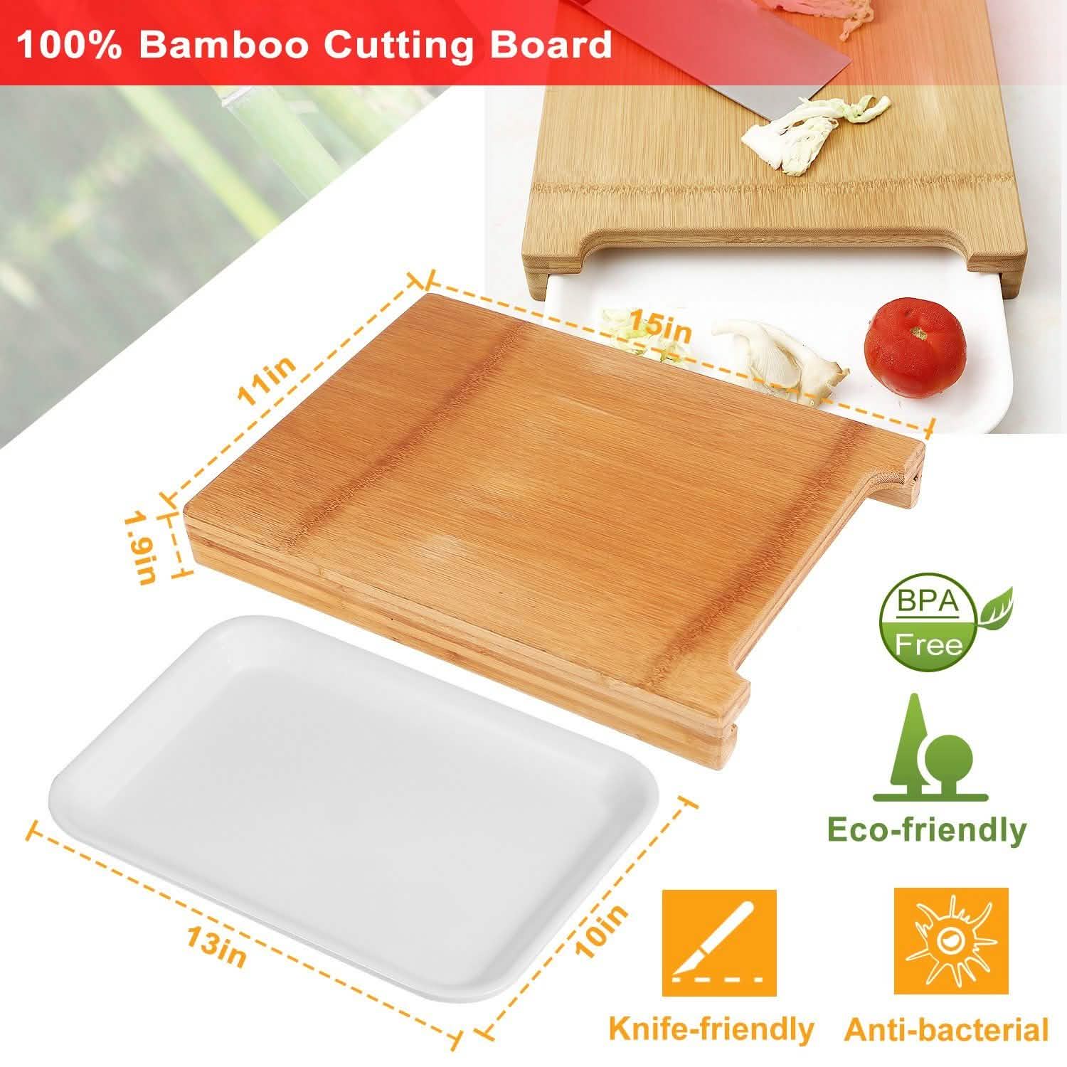 Bamboo Cutting Board with Sliding Draw Tray Kitchen & Dining - DailySale