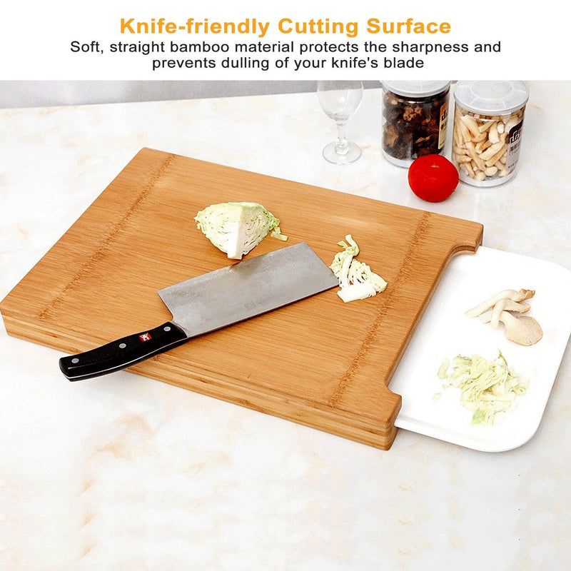 Bamboo Cutting Board with Sliding Draw Tray Kitchen & Dining - DailySale