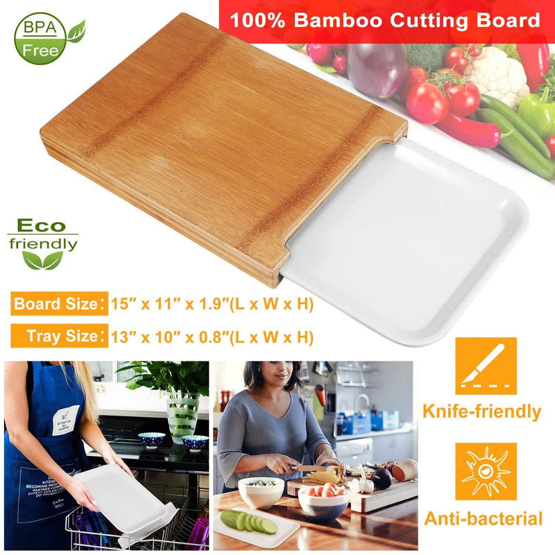 Bamboo Cutting Board with Sliding Draw Tray Kitchen & Dining - DailySale