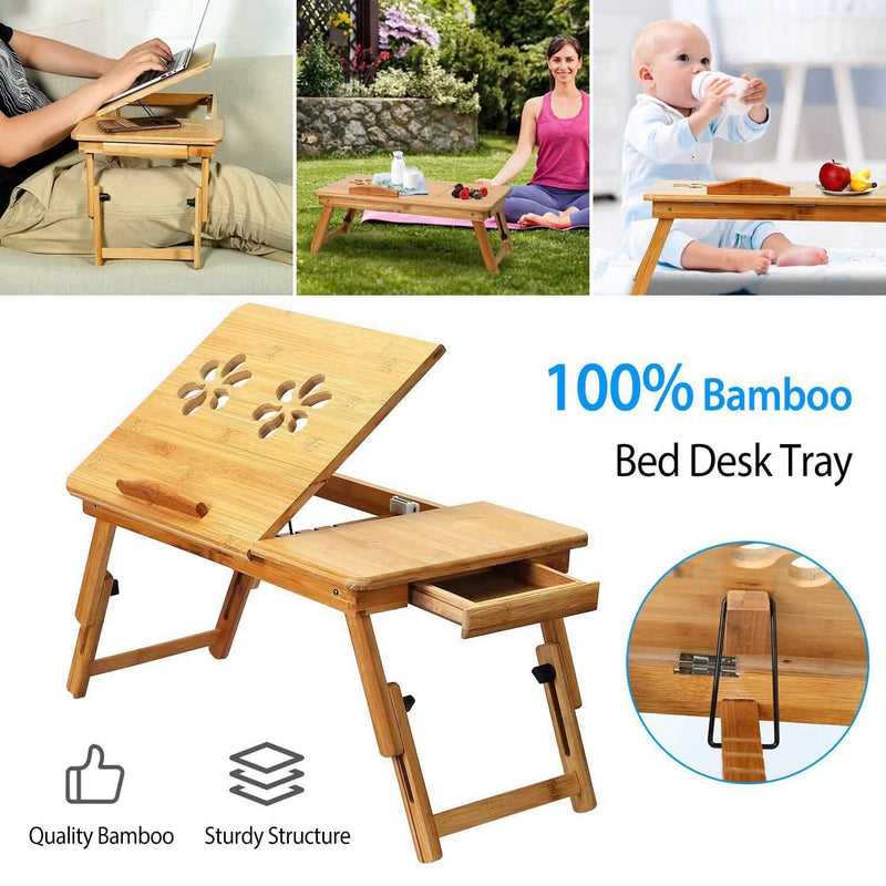 Bamboo Laptop Desk with Side Storage Drawer Computer Accessories - DailySale