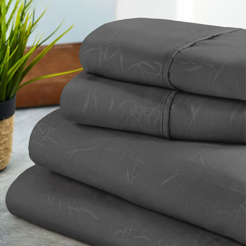 Bamboo Leaf Embossed Sheet Sets Bedding Gray Twin - DailySale