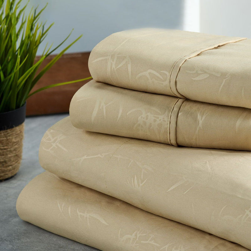 Bamboo Leaf Embossed Sheet Sets Bedding Linen Twin - DailySale