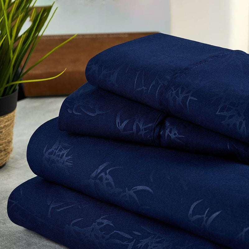 Bamboo Leaf Embossed Sheet Sets Bedding Navy Twin - DailySale
