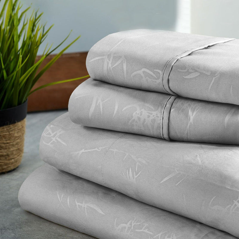 Bamboo Leaf Embossed Sheet Sets Bedding Silver Twin - DailySale