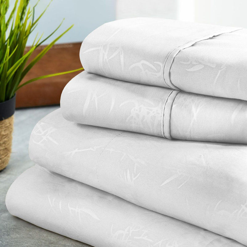 Bamboo Leaf Embossed Sheet Sets Bedding White Twin - DailySale