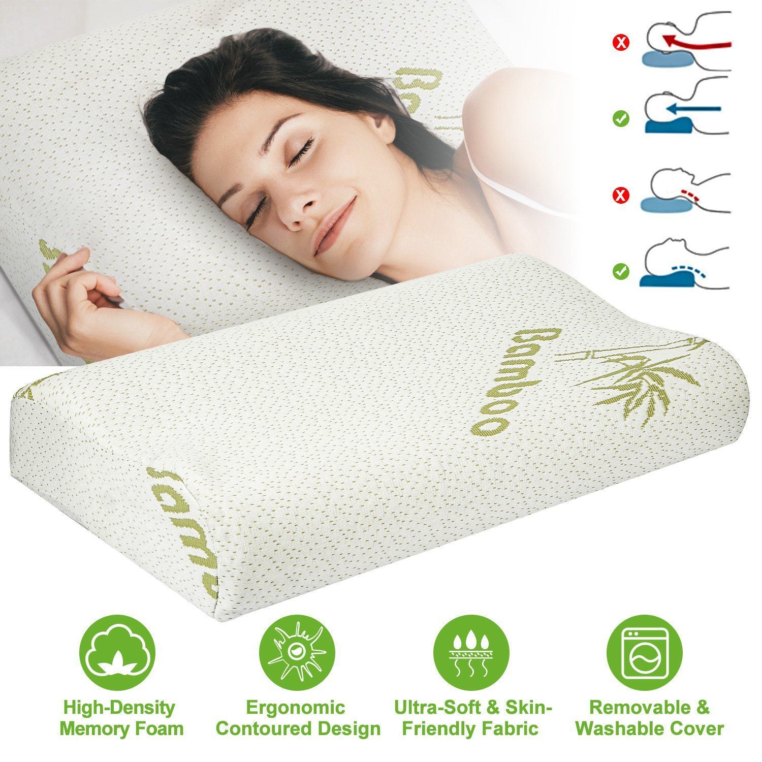 Bamboo Memory Foam Sleep Pillow Bedding - DailySale