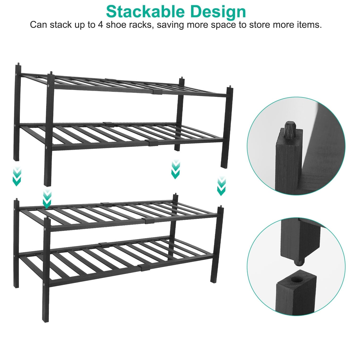 Bamboo Shoe Rack 2-Tier Stackable Shoe Shelf Closet & Storage - DailySale