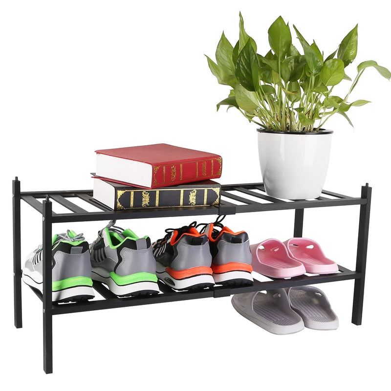 Bamboo Shoe Rack 2-Tier Stackable Shoe Shelf Closet & Storage - DailySale