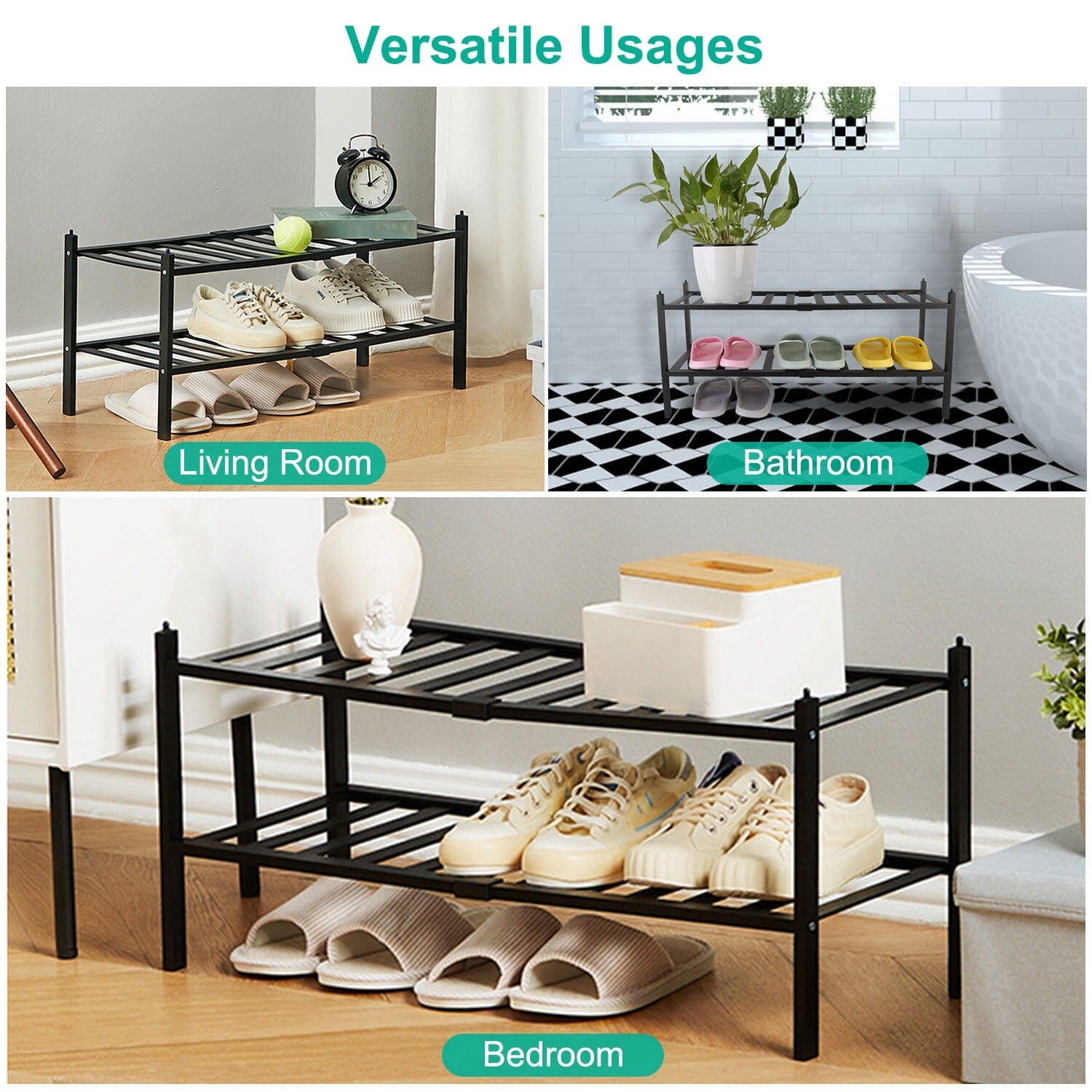 Bamboo Shoe Rack 2-Tier Stackable Shoe Shelf Closet & Storage - DailySale