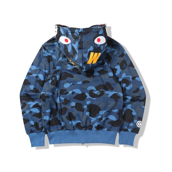 Bape Camouflage Thin Hooded Zipper Jacket Shark Jacket Men's Outerwear Blue S - DailySale