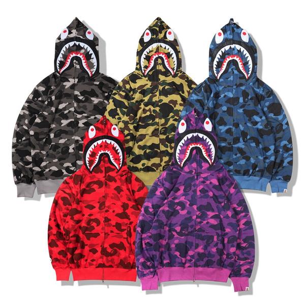 Bape Camouflage Thin Hooded Zipper Jacket Shark Jacket Men's Outerwear - DailySale