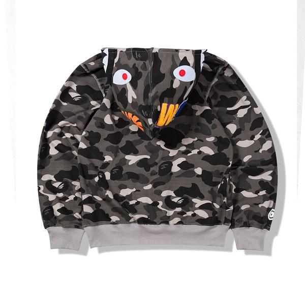 Bape Camouflage Thin Hooded Zipper Jacket Shark Jacket Men's Outerwear Gray S - DailySale