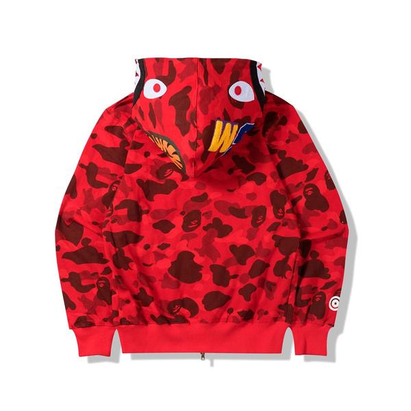 Bape Camouflage Thin Hooded Zipper Jacket Shark Jacket Men's Outerwear Red S - DailySale