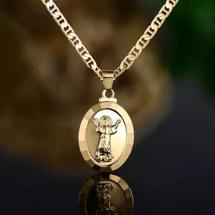 BARZEL 18K Gold Plated Jesus Child Pendant With Marina Necklace Necklaces - DailySale
