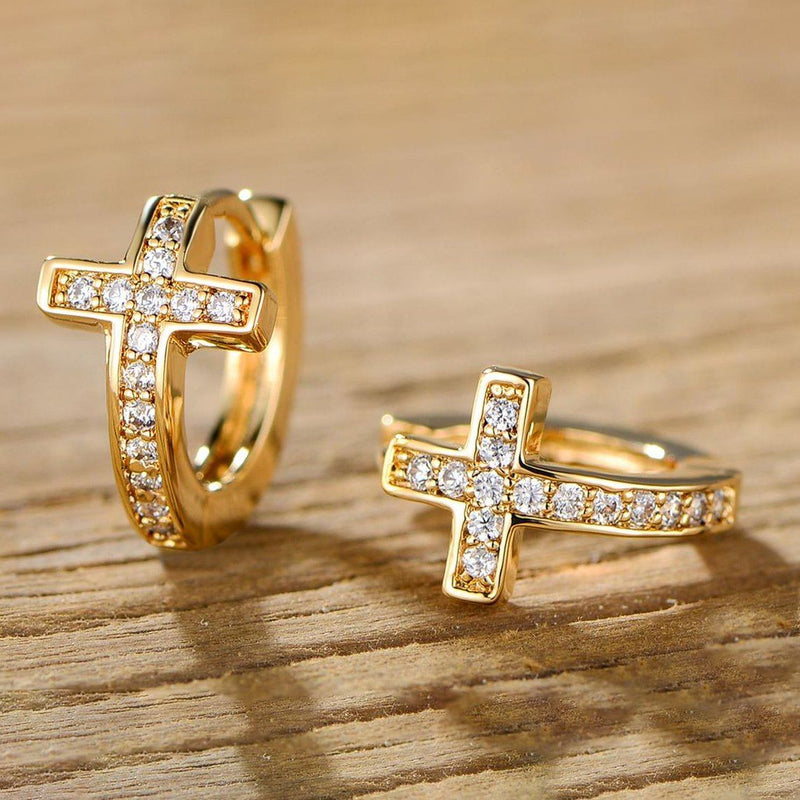 Barzel Crystal Cross Earrings Made with 18K Gold Plating and Swarovski Crystals Earrings - DailySale