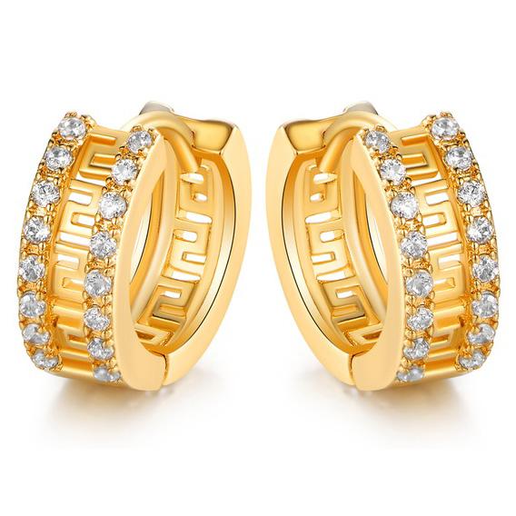 Barzel Double Encrusted Greek Key Hoop Earrings in Swarovski Crystal Earrings - DailySale