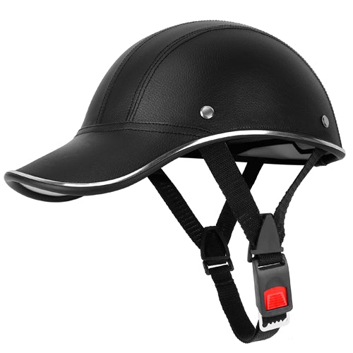 Baseball Cap Anti-UV Cycling Motorcycle Hat Leather Helmet Sports & Outdoors Black - DailySale