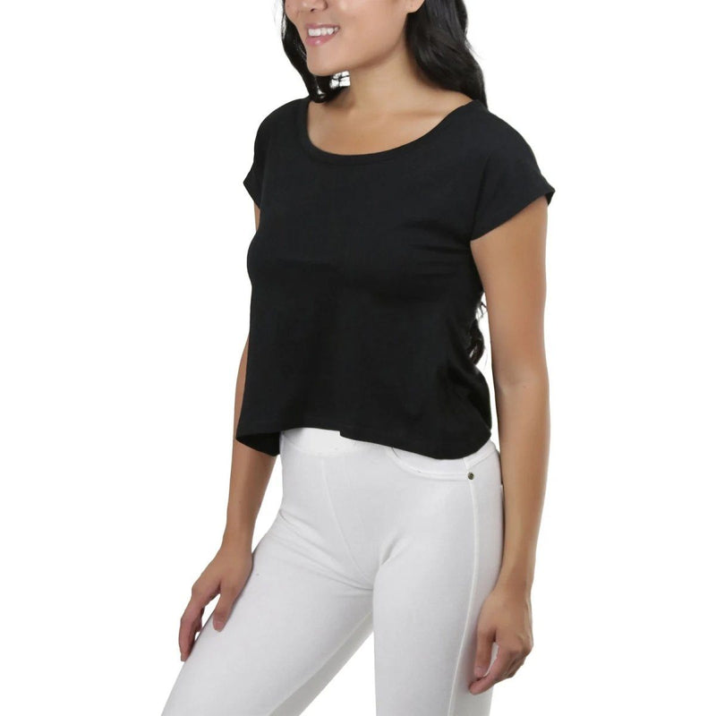 Basic Cotton Blend Cropped Tee Top