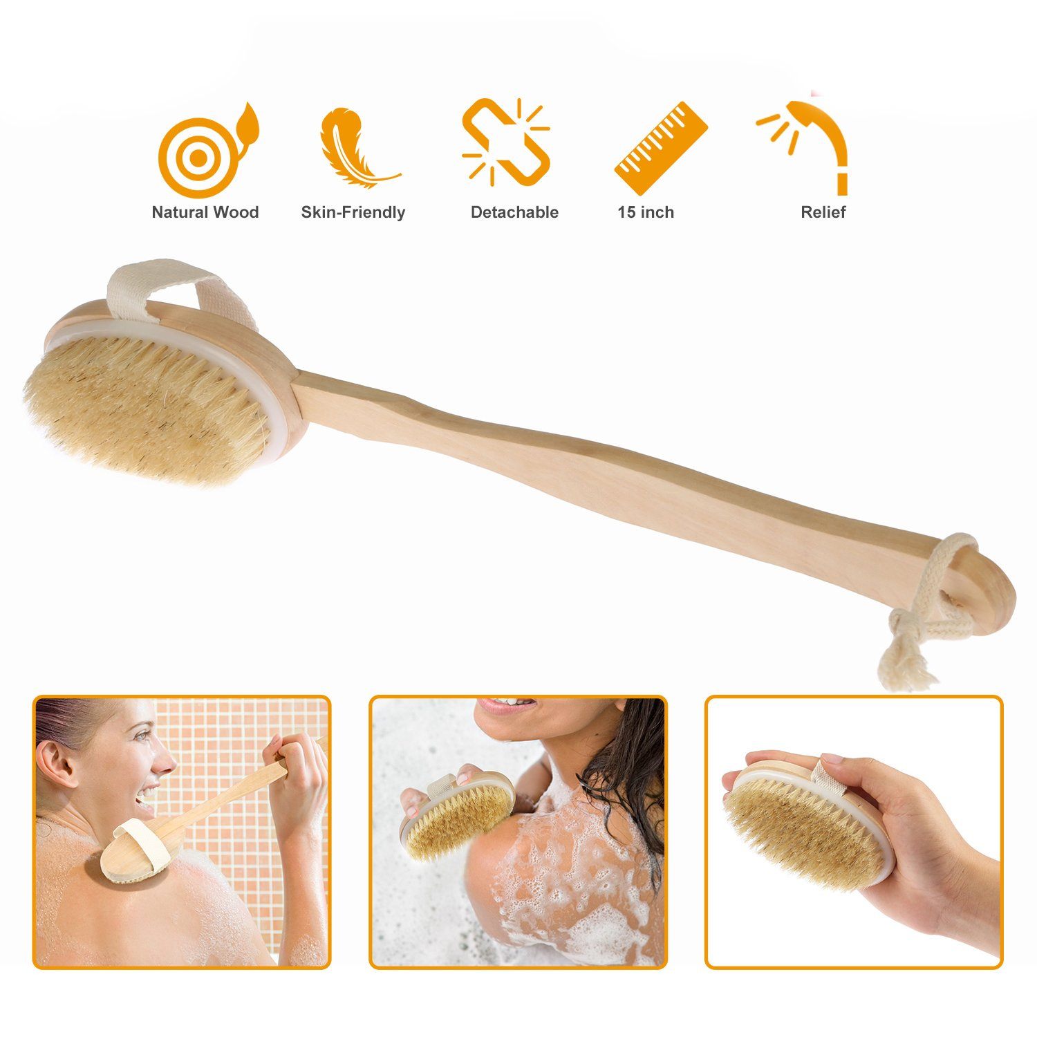 Bath Brush 15" Shower Body Back Scrubber Bath - DailySale