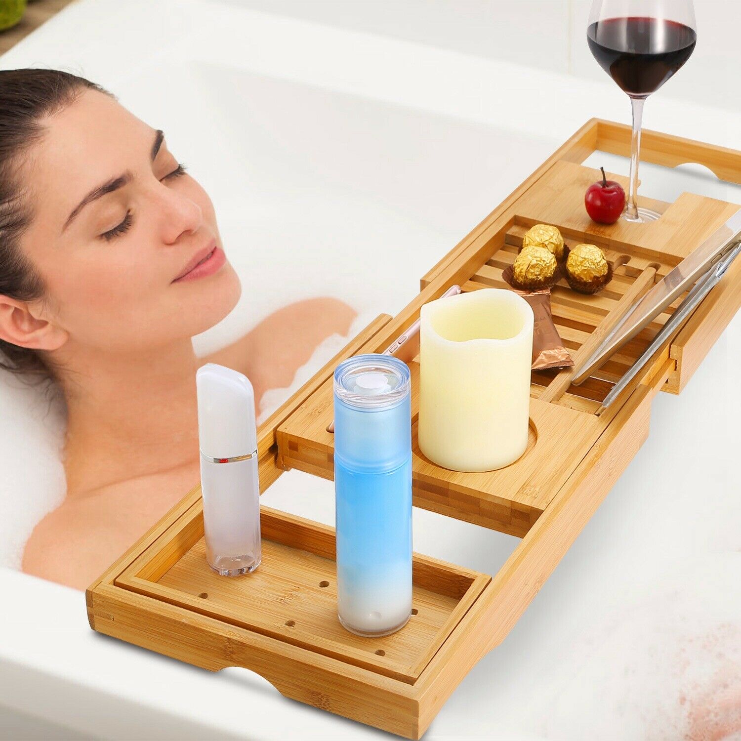 Bathtub Caddy Tray Crafted Bamboo Bath - DailySale