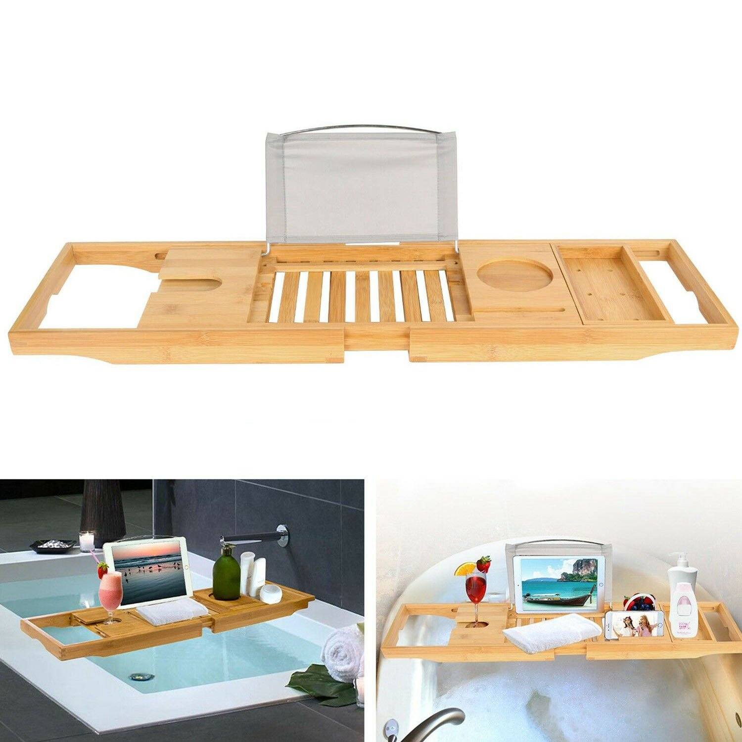 Bathtub Caddy Tray Crafted Bamboo Bath - DailySale