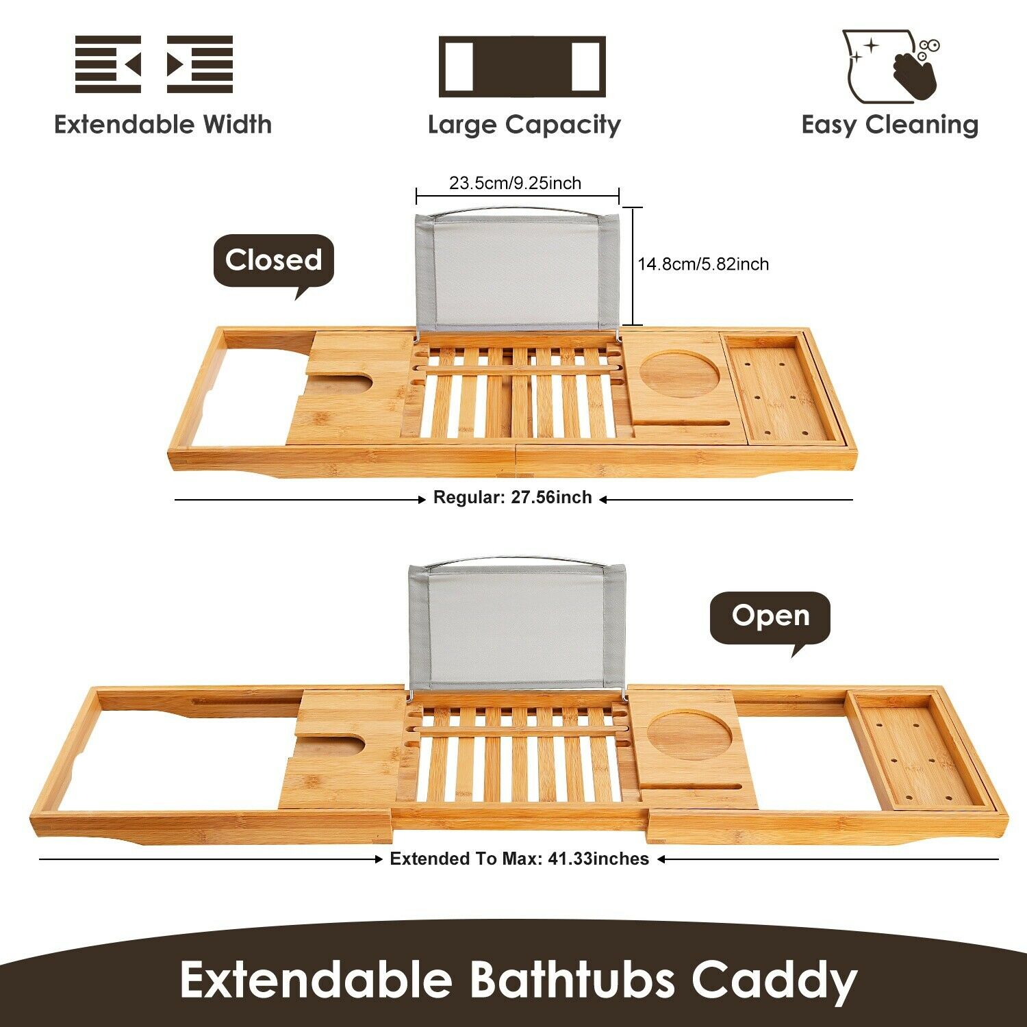 Bathtub Caddy Tray Crafted Bamboo Bath - DailySale