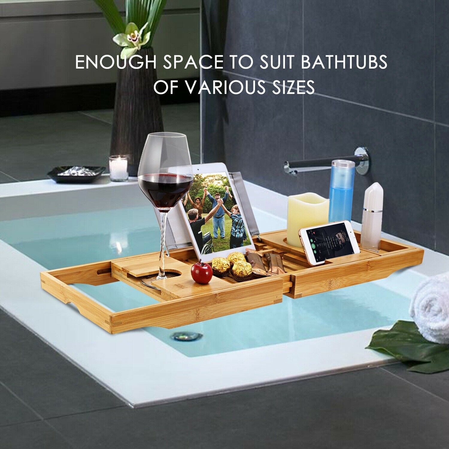 Bathtub Caddy Tray Crafted Bamboo Bath - DailySale