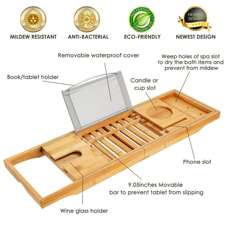 Bathtub Caddy Tray Crafted Bamboo Bath - DailySale